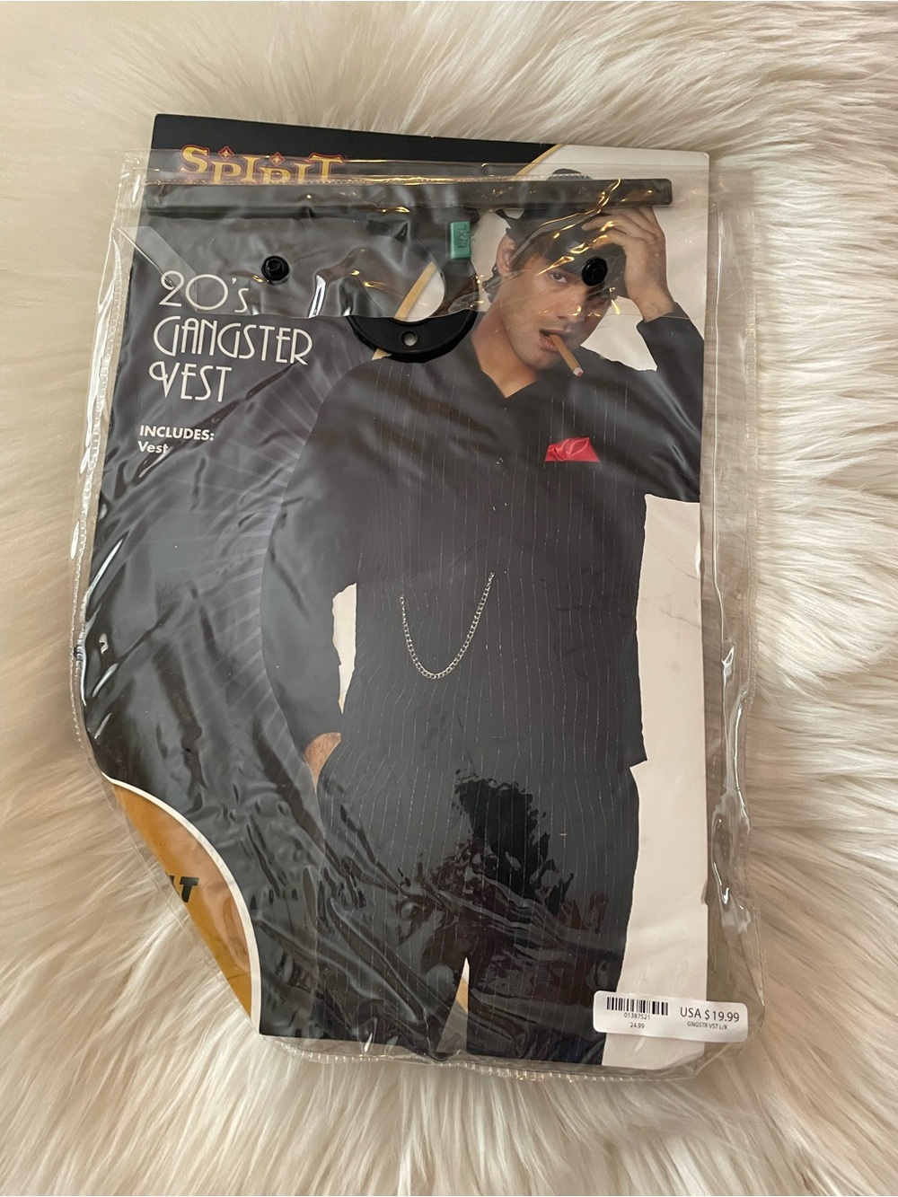 Spirit Men's Black Pinstripe Gangster Vest with Red Pocket Square